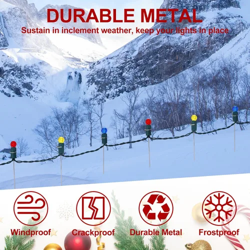Miniatura 5 de Hicarer Paquete de 50 estacas para luces navideñas de 4 pulgadas, estacas de metal para el suelo, estacas de césped para el patio, luces de cadena