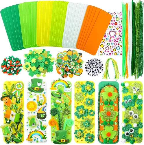 JULBEAR 36 juegos de manualidades del día de San Patricio, marcapáginas de trébol, kits de manualidades de espuma en blanco, decoraciones de Verde