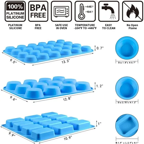 Miniatura 6 de CAKETIME Molde de silicona para magdalenas - Molde para magdalenas, molde mini para pan de silicona, moldes de silicona para hornear de grado Azul