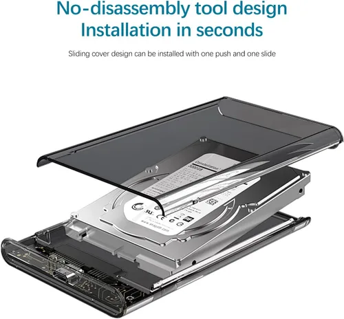 Miniatura 3 de Carcasa para disco duro de 2.5", Wansurs 6Gbps USB 3.1 Gen 1 a SATA III Caja de disco duro SSD sin herramientas para HDD y SSD SATA de 2.5 pulgadas
