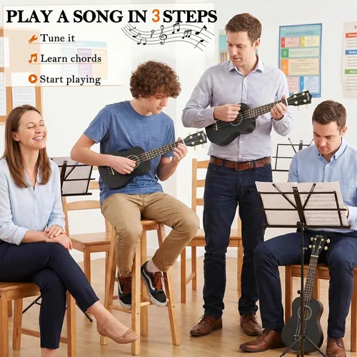 Miniatura 2 de Everjoys Paquete de ukelele soprano para principiantes de 21 pulgadas con clase en línea gratuita, bolsa de actuación, afinador digital, púas y paño