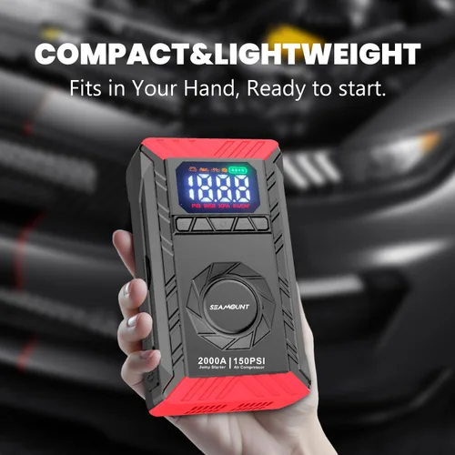 Miniatura 5 de SEAMOUNT Arrancador de 2000A con compresor de aire, cargador y potenciador de batería de auto portátil de 12V para motores de 6.0L de gasolina