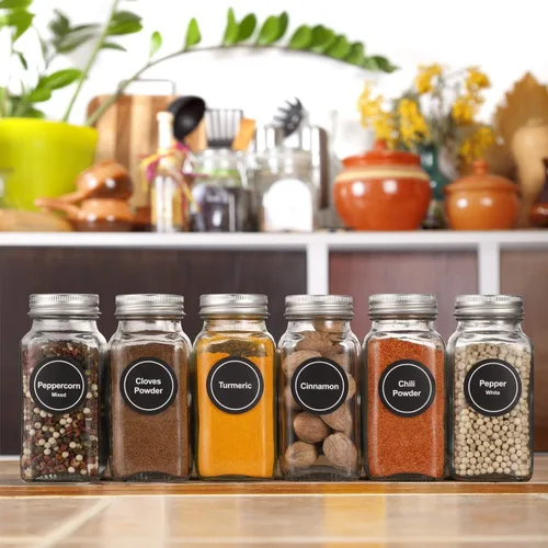 Miniatura 6 de AOZITA 24 frascos de vidrio para especias con etiquetas - botellas cuadradas vacías para especias de 4 onzas, recipientes, recipiente