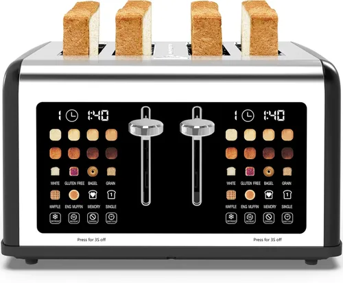 Tostadora de 4 rebanadas con pantalla táctil, tostadoras de acero inoxidable con temporizador digital, tostadoras de panel de control dual, 8