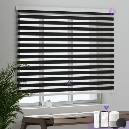 Miniatura 2 de Persianas motorizadas de cebra para ventana: Astomi - Persiana enrollable sin cordón con control remoto, persianas inteligentes funciona con Google