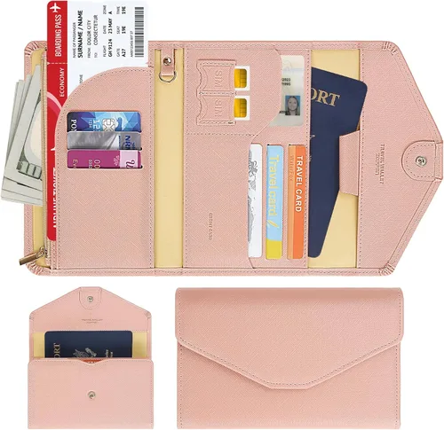 Miniatura 2 de Zoppen - Billetera de viaje con bloqueo RFID multiusos (Ver.4) Portatarjetas de pasaporte y vacunas, organizador de documentos de tres pliegues
