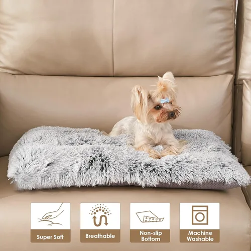 Miniatura 7 de EHEYCIGA Cama Mullida para Jaula de Perros Pequeños, Almohadilla de Jaula de Piel Sintética de Felpa, Cama Calmante Anti Ansiedad para Perros Gris