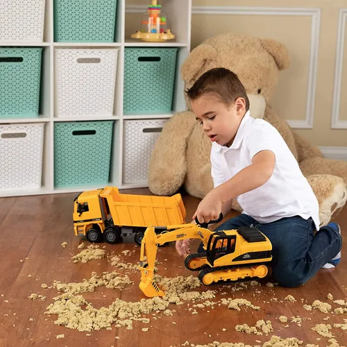 Miniatura 8 de Toy To Enjoy Juguetes de construcción – Excavadora y camión volquete de juguete para niños (juego de 2) – Garra movible y elevación trasera – Camión