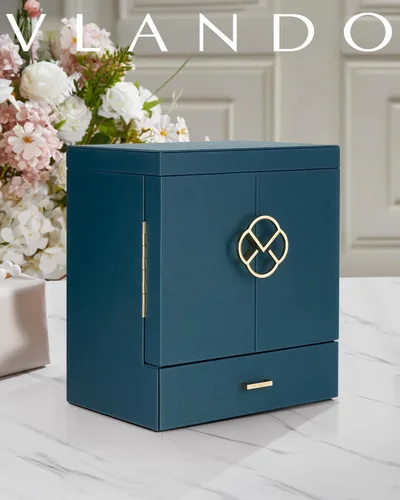 Miniatura 7 de Vlando Joyero grande, cajas de joyería y organizadores de 6 niveles, estuche de almacenamiento de joyas con espejo con 5 cajones, reloj de piel