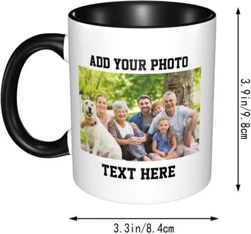 Miniatura 5 de Tazas de café con foto personalizada, taza personalizada con texto fotográfico, haz tu propia taza, taza de café con acento de cerámica, taza Negro