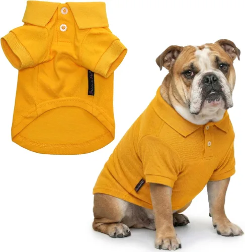 Miniatura 40 de Parisian Pet Polo para perro – Camisa de algodón transpirable en amarillo sólido – Ropa de verano tipo pullover con cuello abotonado para perros