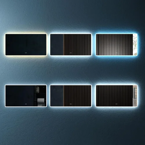 Miniatura 2 de Espejo de baño rectangular redondeado de 60 pulgadas de ancho x 32 pulgadas de alto, montado en la pared, retroiluminado, antiniebla, rectangular