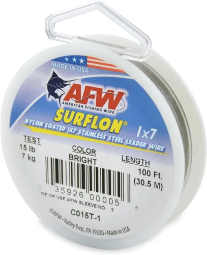 Miniatura 31 de Alambre de pesca americano Surflon recubierto de nailon 1x7 de acero inoxidable, línea líder de pesca para agua salada, prueba de 10 libras - prueba