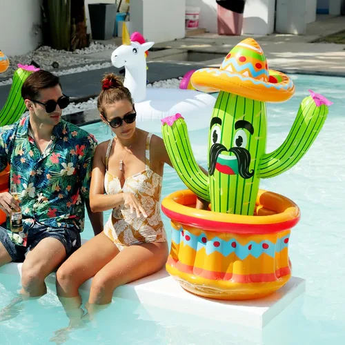 Miniatura 6 de PARENTSWELL Enfriador inflable de cactus de 47.5 pulgadas, enfriador de bebidas inflable para fiestas de verano, cubo de hielo inflable, suministros