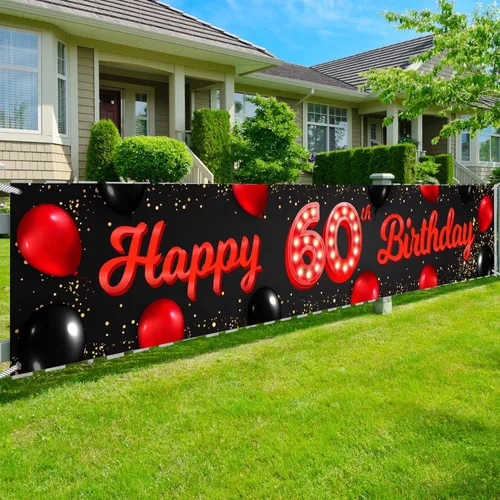 Miniatura 45 de Cartel de feliz cumpleaños número 10 color rojo y negro, globos para decoración temática para patio, jardín, niñas, mujeres, princesas, decoraciones