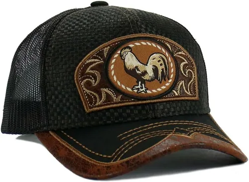 Miniatura 3 de Gorra de béisbol curvada de malla de camionero bordada estilo occidental de México con diseño de gallo