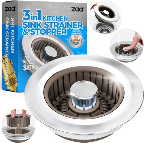 Miniatura 16 de zaa Colador de drenaje para fregadero, tapón 3 en 1 para fregadero de cocina, tapón de drenaje de cocina de acero inoxidable y cubierta con colador