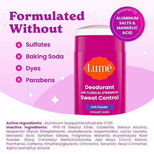 Miniatura 4 de Lume Desodorante Plus Control de Sudor - Barra Sólida Suave - Antitranspirante de Fuerza Extra - Control de Olor y Sudor de 72 Horas - Sin