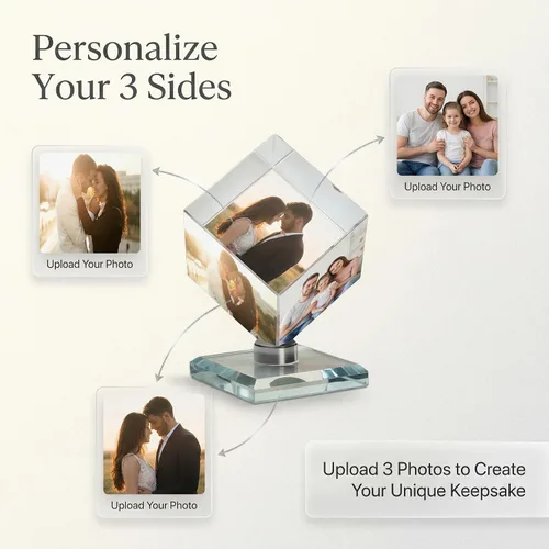 Miniatura 3 de VEELU Marco de collage de fotos personalizado, cubo de cristal giratorio en 3D, marco de fotos personalizado para boda, regalo de recuerdo