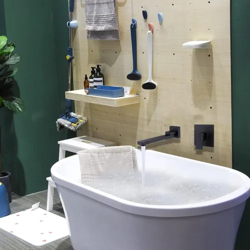 Miniatura 2 de Grifo de bañera de montaje en pared con boquilla extra larga, grifo de llenado de bañera de una sola manija con válvula de latón áspero, negro mate