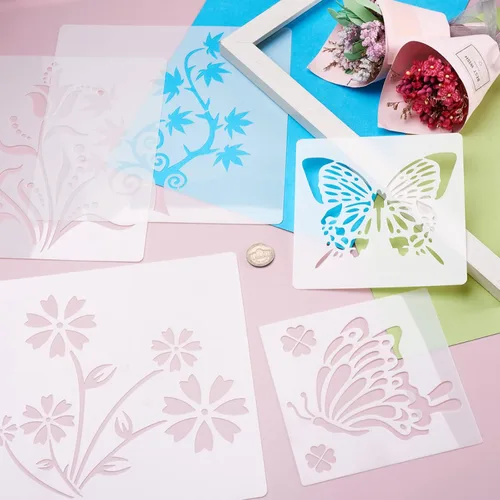 Miniatura 4 de Mega Pet 24 plantillas de pared de mariposas y flores, patrones de jardín, plantillas de dibujo, plantillas de pintura, plantillas de arte