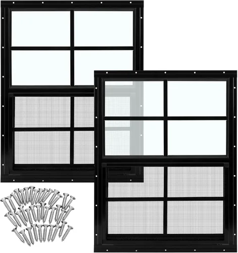Miniatura 15 de Tandefio Paquete de 2 Ventanas de Cobertizo Empotradas de 16 x 16 pulgadas de color negro con vidrio templado y malla para el hogar, ventanas