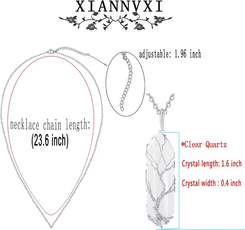 Miniatura 6 de XIANNVXI Collar con colgante de luna creciente envuelta en alambre con forma de árbol de la vida Collar con piedras de cristal curativo de reiki