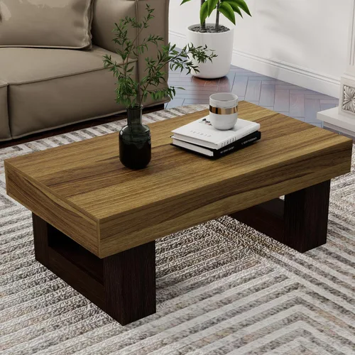 Mesa de centro de granja, mesas centrales rectangulares de madera de 42 pulgadas con base gruesa, modernos muebles de té de cóctel bajos para sala