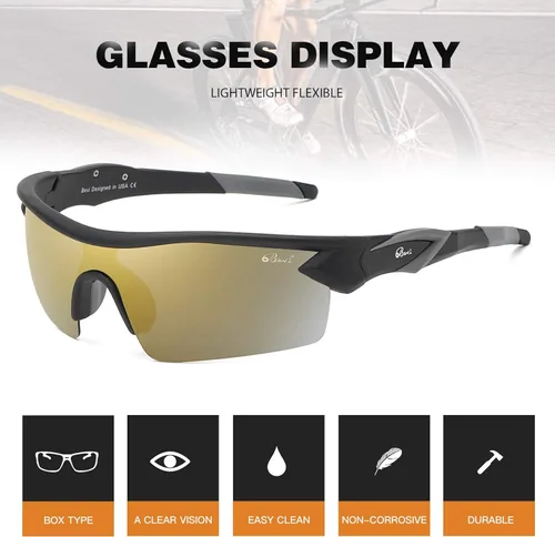 Miniatura 3 de Bevi Polarized Sports Sunglasses TR90 Unbreakable Frame for Men Women Running Cycling Golf Baseball Oro