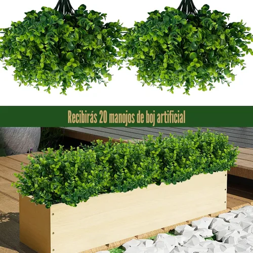 Miniatura 3 de Lnoicy Plantas de Vegetación Artificial para Exteriores Resistentes a los Rayos UV Plantas Falsas Arbustos de Boj Hierba, 20 Paquetes para Casa