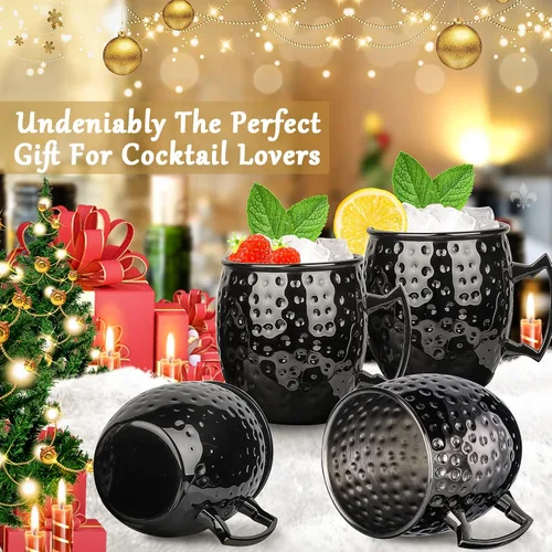 Miniatura 6 de LINALL Moscow Mule - Juego de 6 tazas de acero inoxidable de 18 onzas chapadas en color negro plomizo (6 unidades)