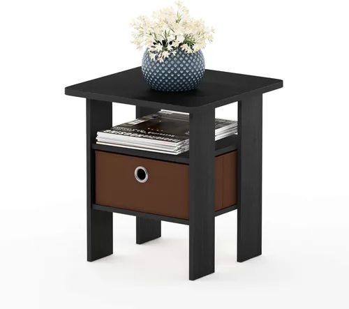 Miniatura 27 de Mesa de noche con cajón Furinno, Madera, Marrón oscuro/Negro