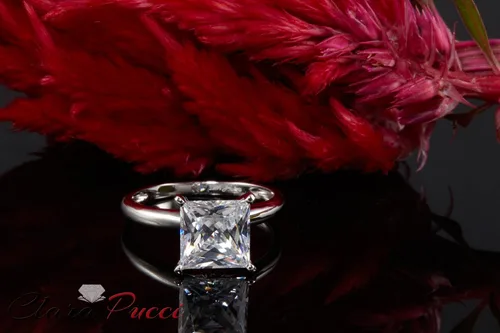 Miniatura 4 de Clara Pucci Anillo solitario de corte princesa brillante de 2.0 quilates de moissanita genuina impecable ideal VVS1 D 4 puntas de compromiso, boda