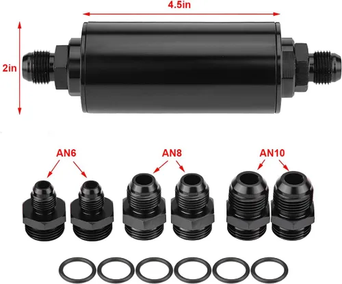Miniatura 2 de AUCELI Filtro de combustible de gas en línea de 50 mm, filtro de aire con adaptador 6AN 8AN 10AN, accesorios de filtro de combustible/gas/gasolina