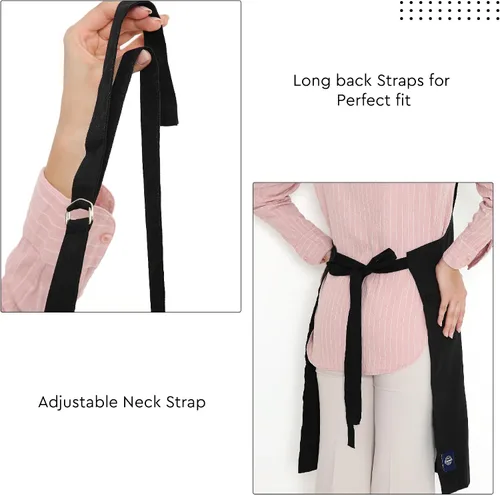 Miniatura 4 de Encasa XO Delantal de algodón ajustable con bolsillos y toallero de tamaño 27 x 33 pulgadas (negro completo) para hombres y mujeres, chefs