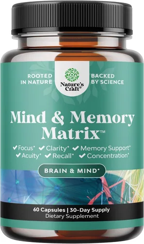Suplemento cerebral avanzado para memoria y concentración, suplemento de apoyo cerebral nootrópicos con vitaminas de memoria y enfoque para adultos
