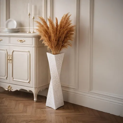 Miniatura 4 de Jarrón alto de 27.5 pulgadas (Ice Crack White) para decoración del hogar, moderno jarrón independiente con acabado texturizado, diseño hecho a mano