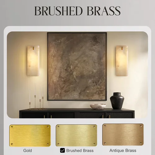 Miniatura 5 de Apliques de pared de alabastro español natural de 12 pulgadas, modernas luces doradas de latón para espejo de baño, lámpara de pared E12 con Latón