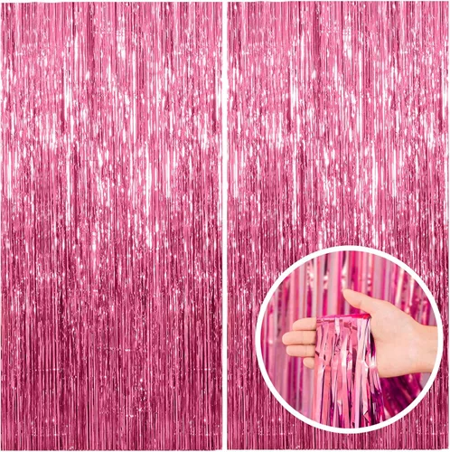 Miniatura 20 de Paquete de 2 cortinas de serpentinas negras para fiestas, telón de fondo de flecos de oropel de papel de aluminio, decoraciones para fiestas
