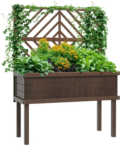 Miniatura 11 de Outsunny - Jardinera elevada de madera con estante de almacenamiento, orificios de drenaje y forro para el patio trasero, la terraza, el balcón, 47