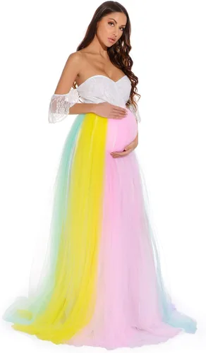 Miniatura 3 de ZIUMUDY Vestido de tul de maternidad arcoíris para sesión de fotos, vestido de tutú de maternidad, vestido de baby shower, vestido de dama de honor