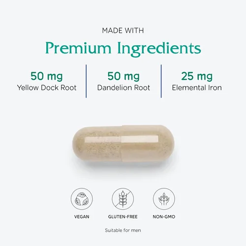 Miniatura 4 de Vitanica Iron Extra, suplemento de hierro de absorción mejorada con vitamina C 500 mg, metilfolato 400mcg, vitamina B12 500mcg, calcio, muelle