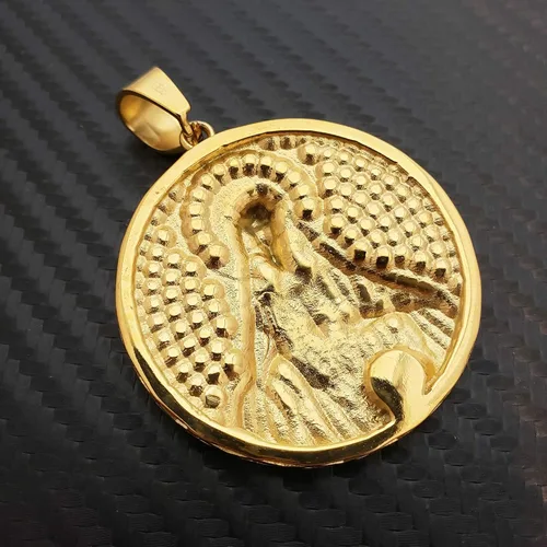 Miniatura 5 de Colgante de acero inoxidable con dije de medalla de Jesús Santo en tono dorado