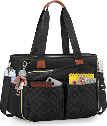 Bolso de lona para laptop RAINSMORE para profesoras, bolsas de trabajo para mujer, bolso de 15.6 pulgadas con gran portavasos para enfermeras, bolso