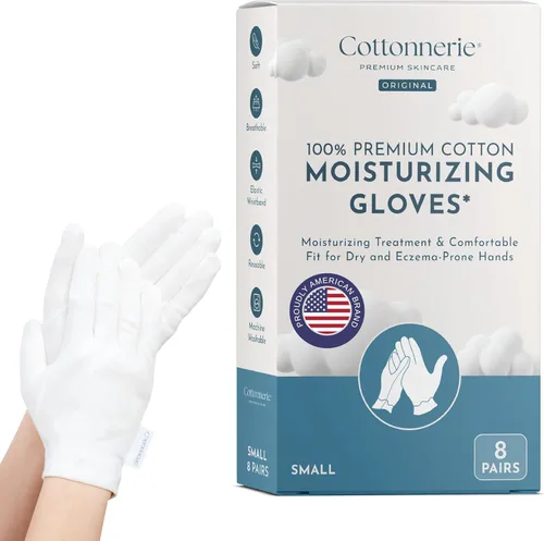 Miniatura 13 de Cottonnerie - 4 pares de guantes de algodón originales para manos secas para dormir, guantes hidratantes durante la noche, guantes hidratantes