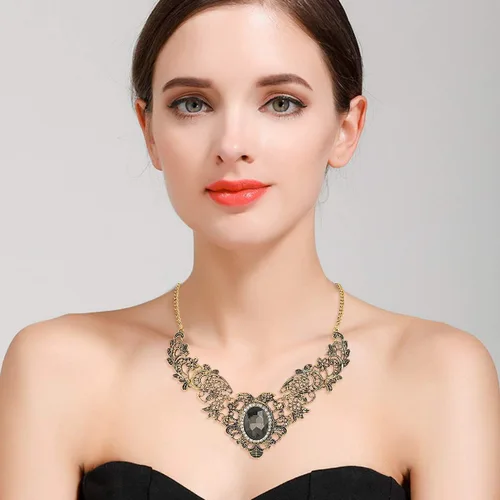 Miniatura 3 de BriLove Collar con diseño floral de cristal de inspiración vintage para mujer