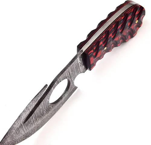Miniatura 9 de RYOBA Cuchillo de desollar de Damasco con gancho hecho a mano de acero de Damasco de hoja fija, cuchillo de caza y despellejador con gancho Cuchillo