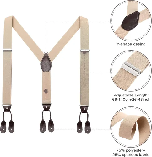 Miniatura 30 de AWAYTR Tirantes de botón marrón para hombre, tirantes elásticos ajustables en forma de Y