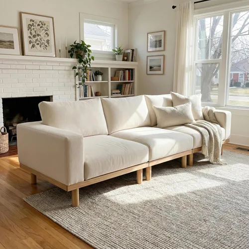 Miniatura 2 de Acanva Sofá modular minimalista para sala de estar, asiento ancho y profundo, juego de muebles convertibles con marco de metal y fundas móviles
