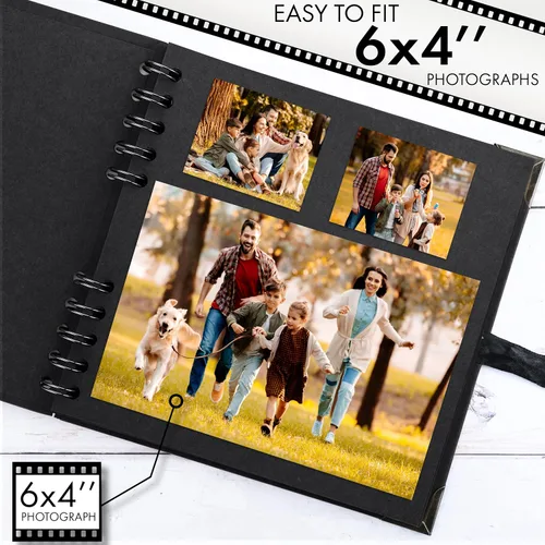 Miniatura 4 de Bstorify - Álbumes de fotos cuadrados de 36 páginas de 18 x 18 cm, papel kraft negro grueso, 250 g/m², libro de recuerdos, cierre de cinta, ideal